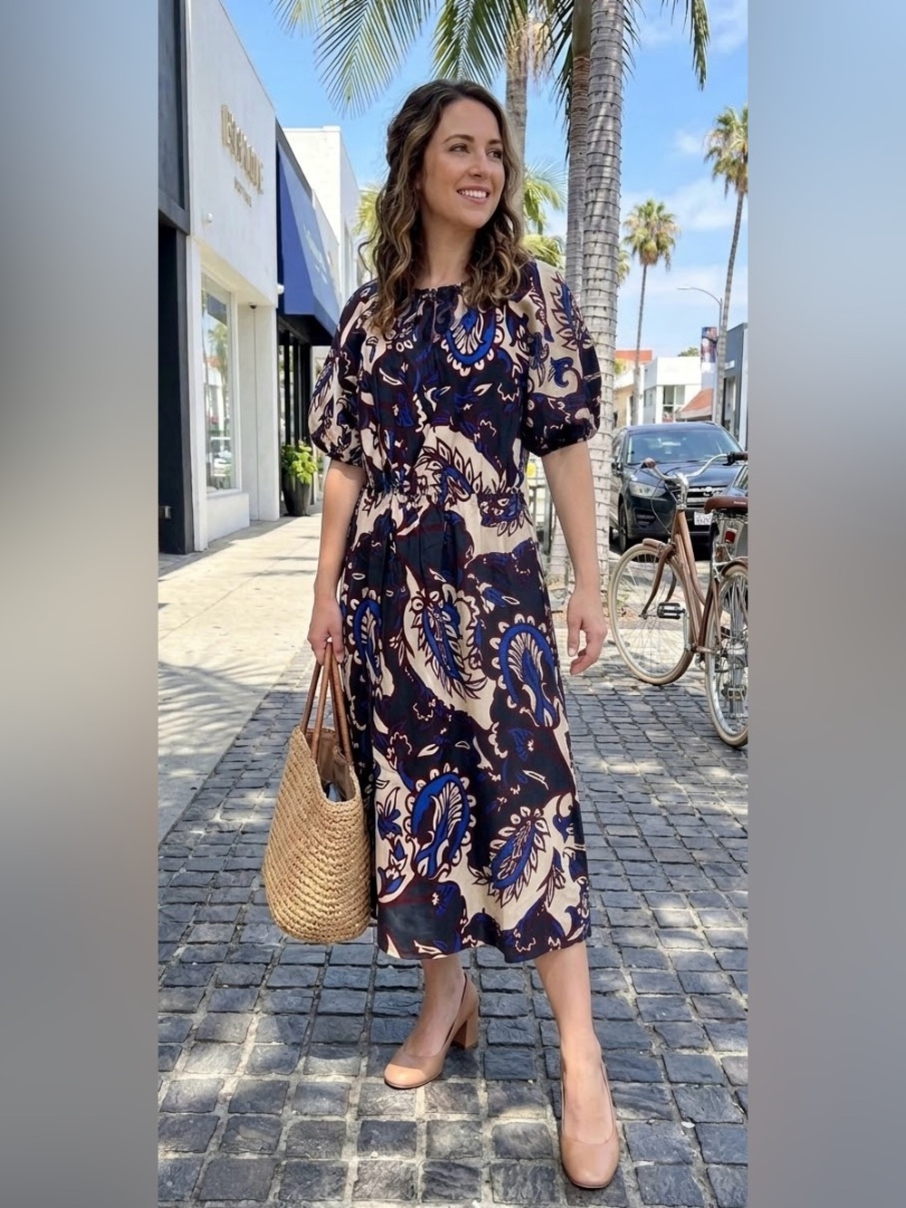 H&M Boho Paisley Puff Sleeve Midi Dress Small NWOT